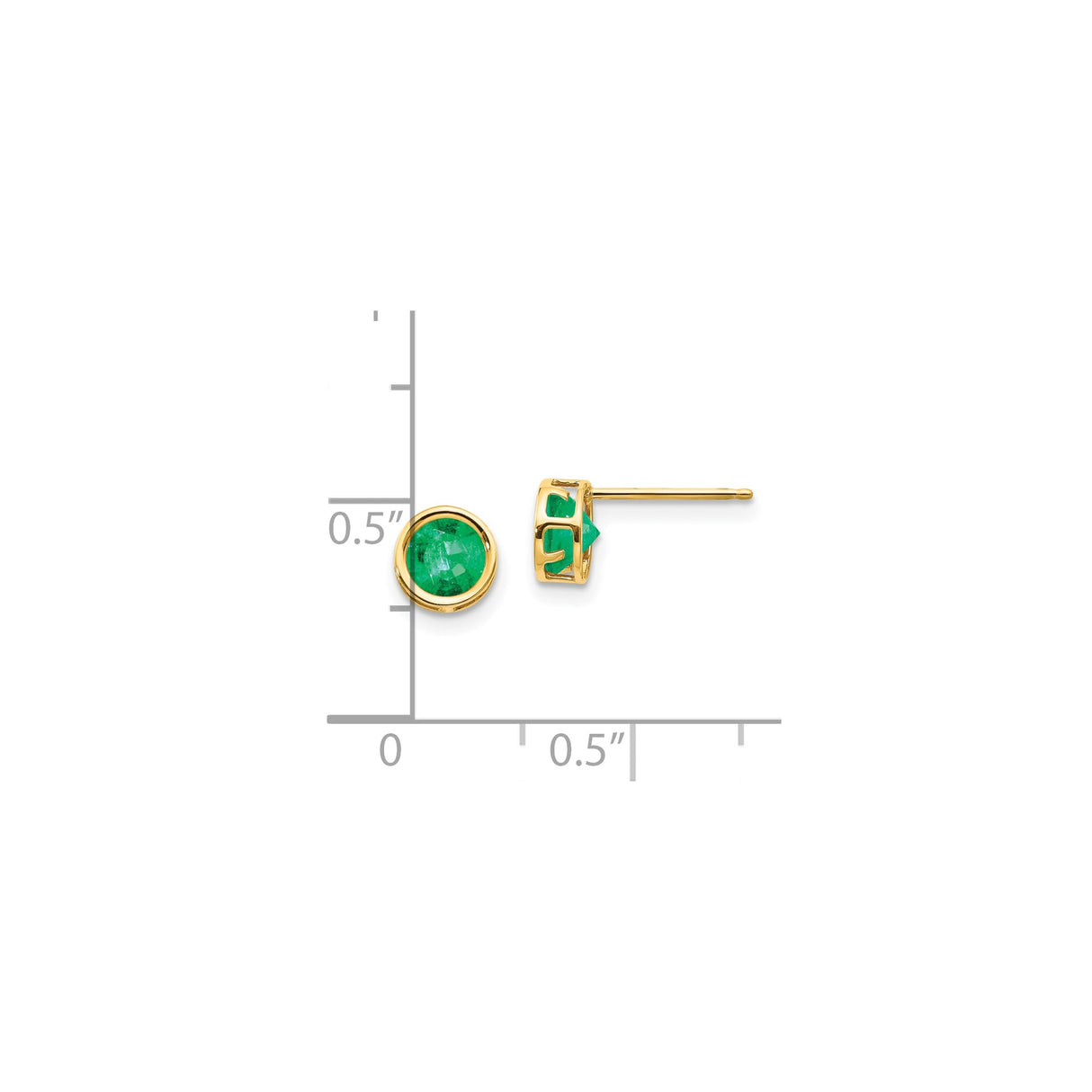 14k Yellow Gold Stud Earrings with Emerald in Bezel Setting, Minimalist Design for Women