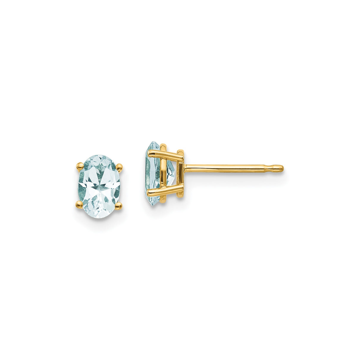 14k Yellow Gold Aquamarine Stud Earrings, Oval Light Blue Gemstone, Minimalist Post Style