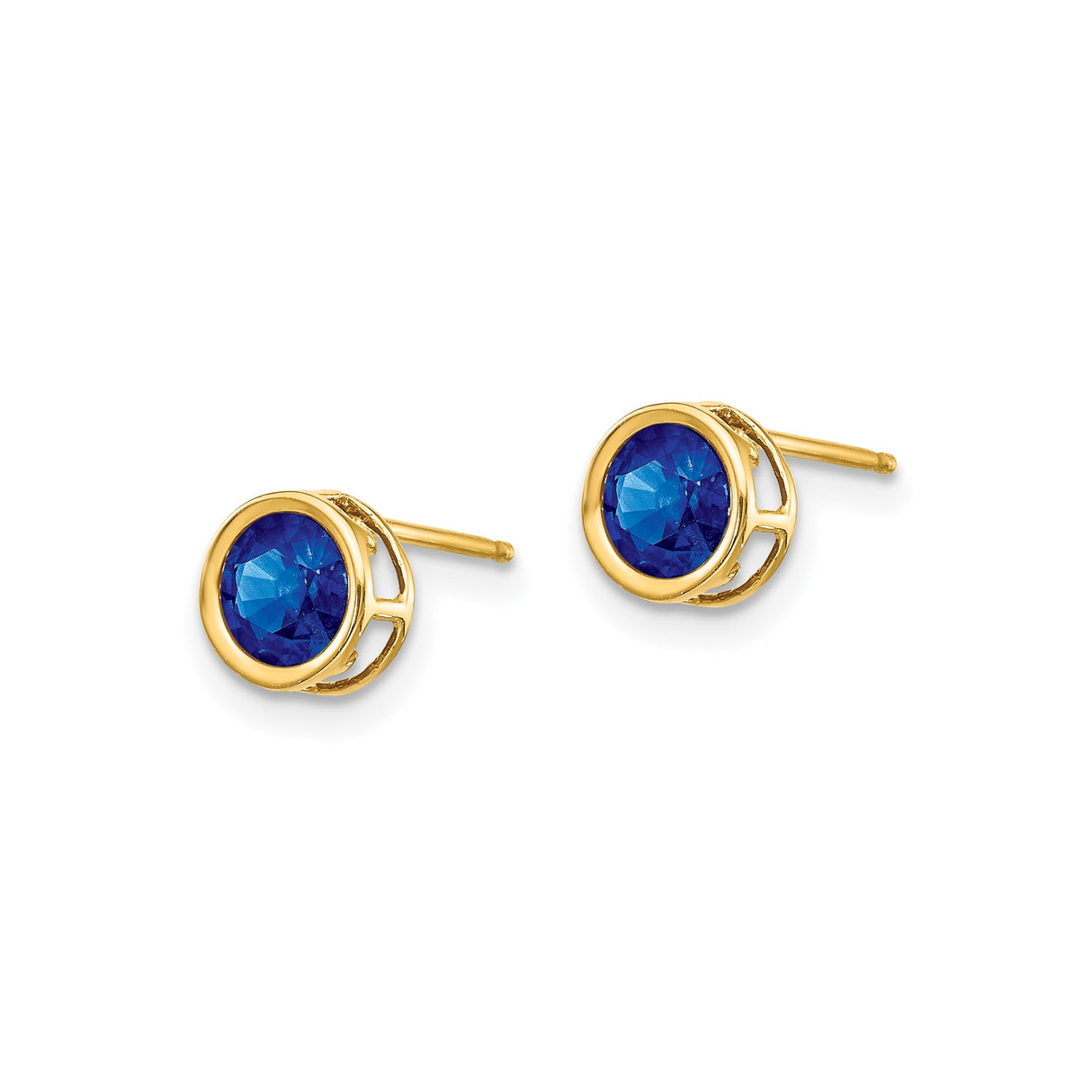 14k Yellow Gold Stud Earrings with Round Sapphire in Bezel Setting