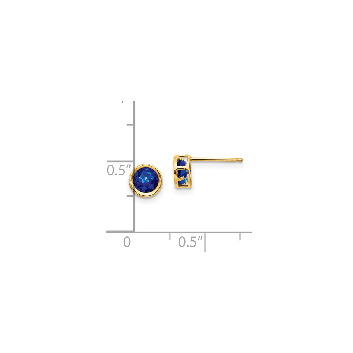 14k Yellow Gold Stud Earrings with Round Sapphire in Bezel Setting
