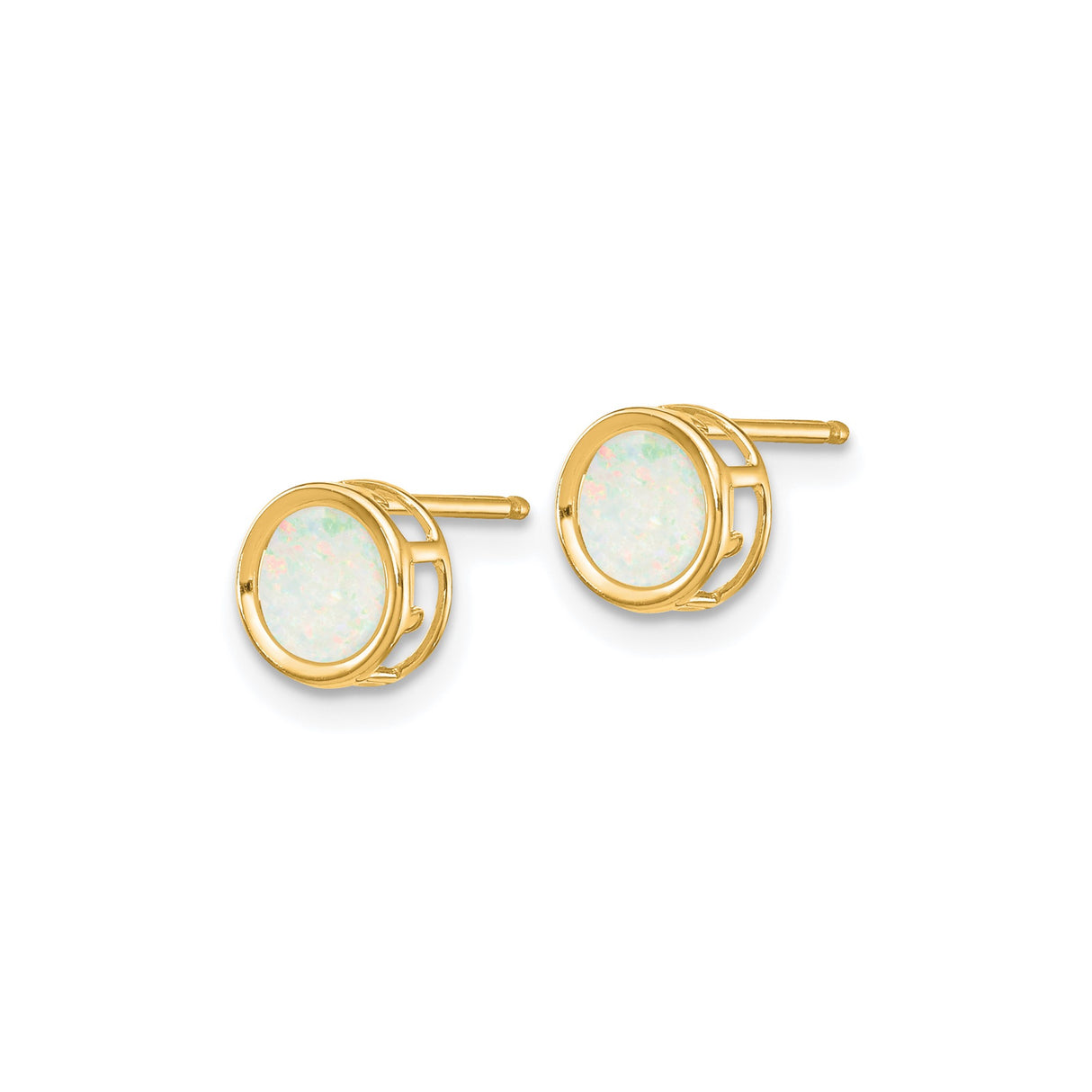 14k Yellow Gold Opal Stud Earrings, Round Bezel Setting, Minimalist Modern Design