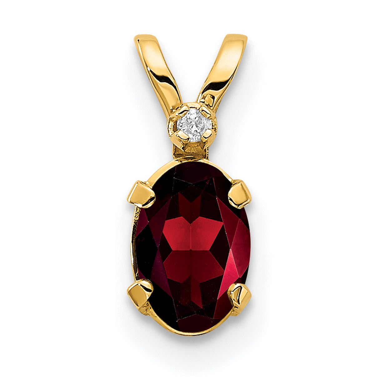 Diamond and Garnet Birthstone Charm Pendant in Real 14k Yellow Gold