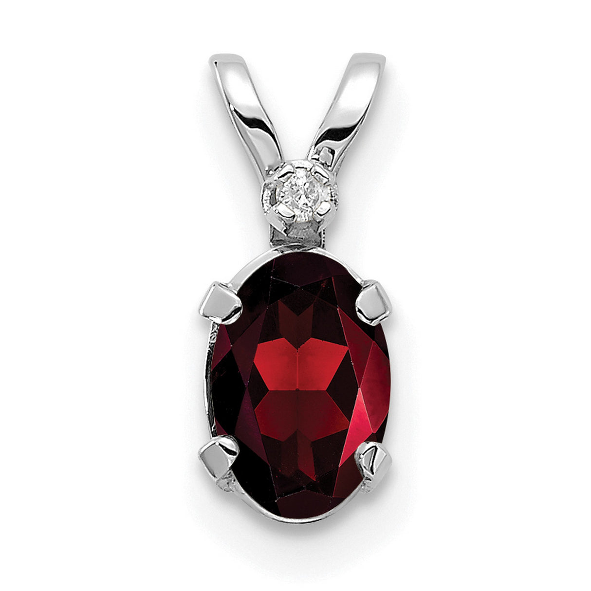 14k White Gold Pendant with Oval Garnet and Diamond Accent, January Birthstone Jewelry