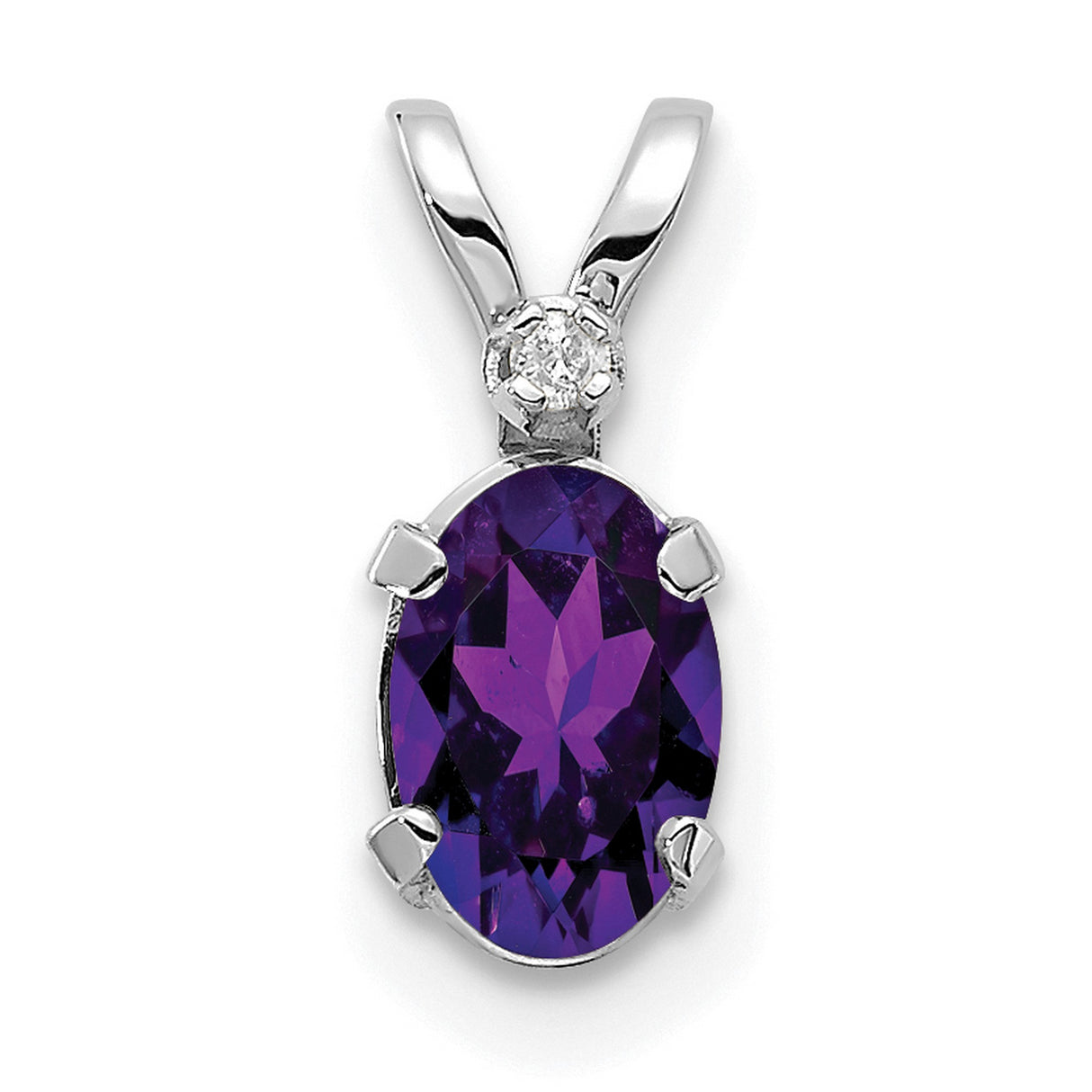14k White Gold Pendant with Oval Amethyst and Diamond Accent , February Birthstone Jewelry