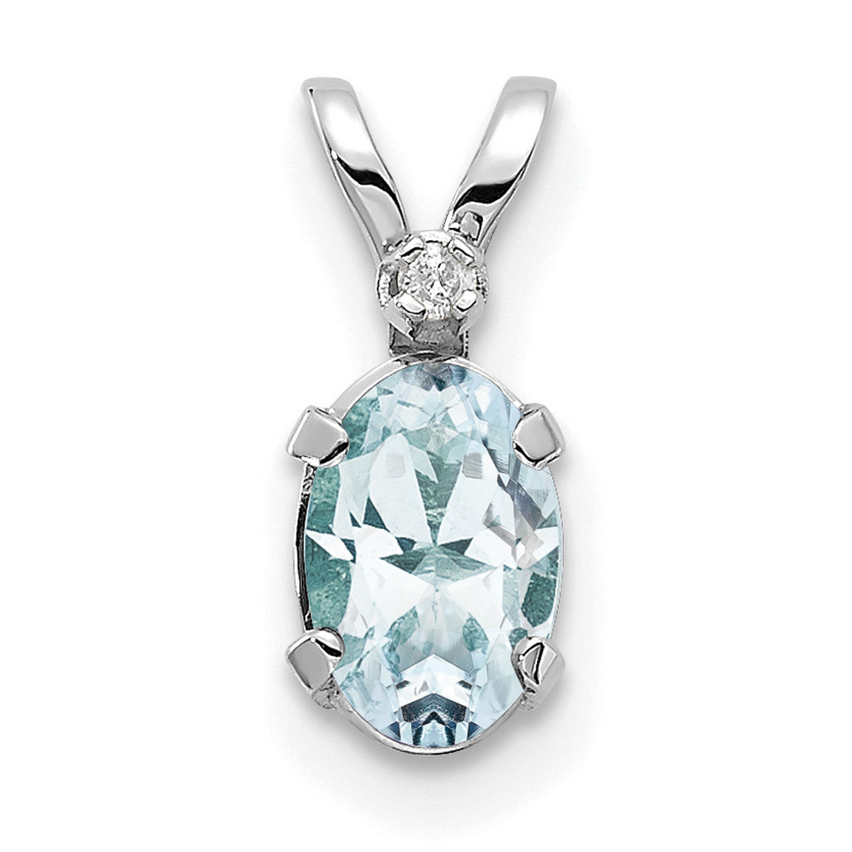 14k White Gold Pendant with Oval Aquamarine and Diamond Accent, Minimalist Style for Women