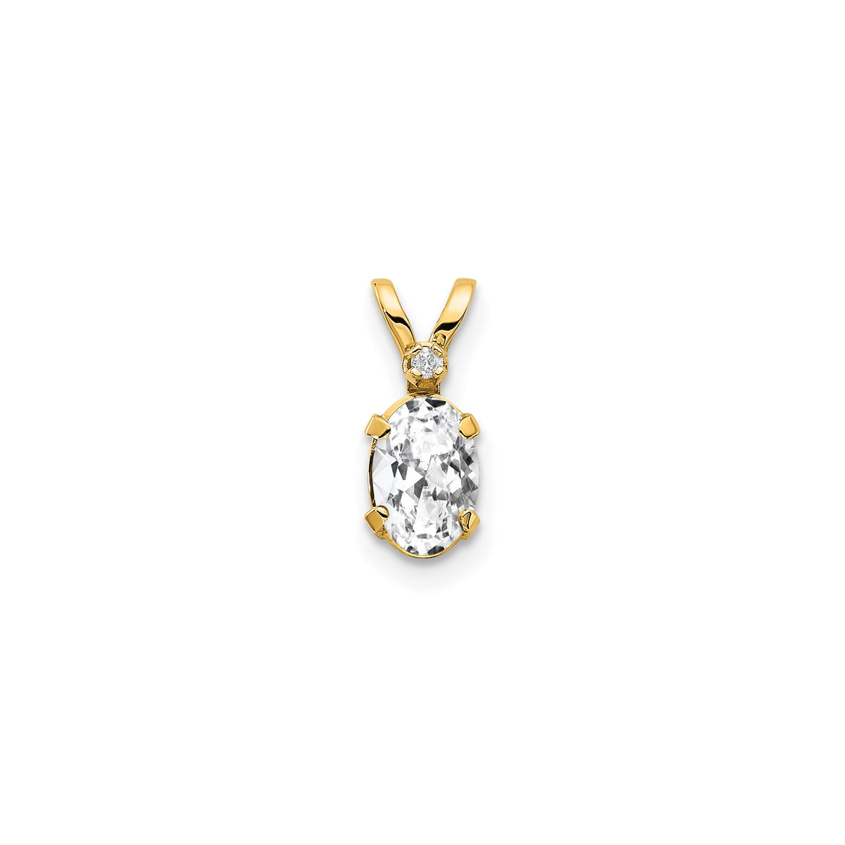 14k Yellow Gold Pendant with Oval White Topaz and Diamond Accent, Solitaire Style