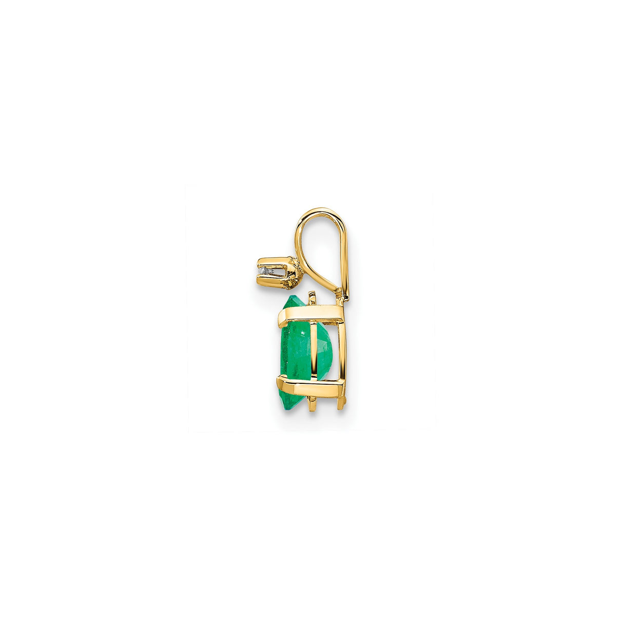 14k Yellow Gold Pendant with Oval Green Emerald and Diamond Accent