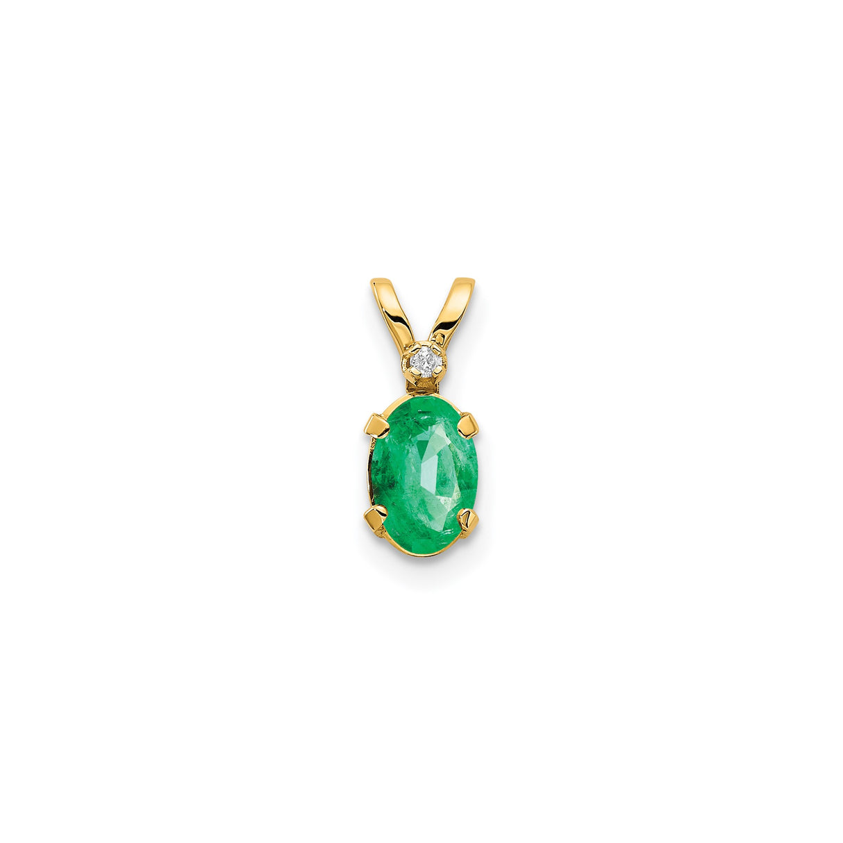 14k Yellow Gold Pendant with Oval Green Emerald and Diamond Accent