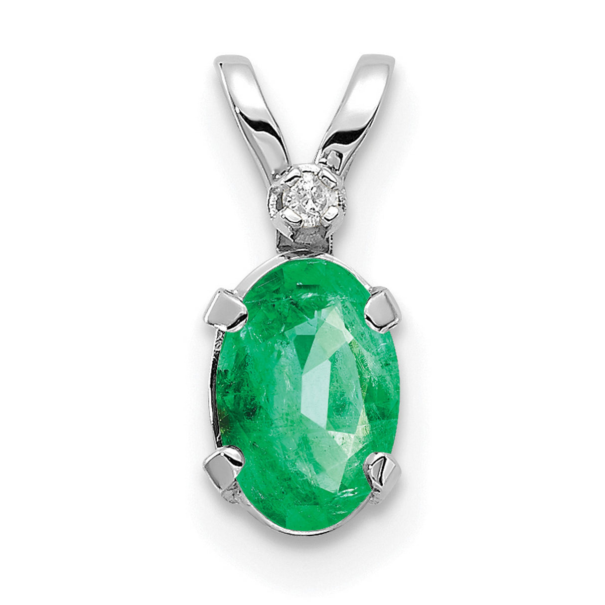14k White Gold Pendant with Oval Emerald and Diamond Accent, May Birthstone Jewelry