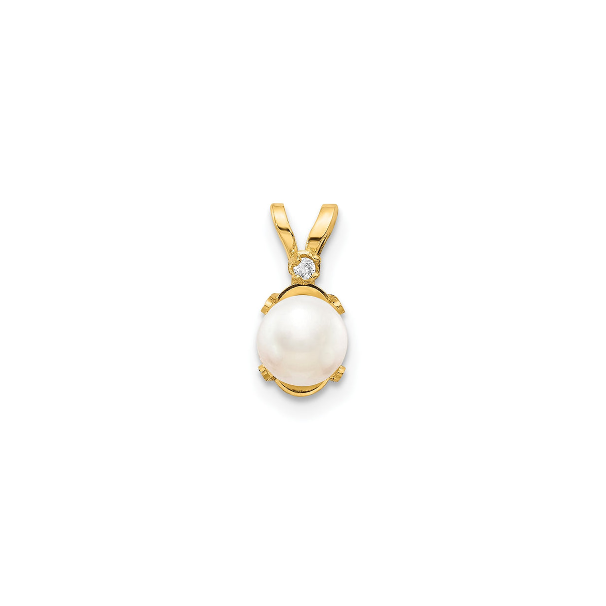 14k Yellow Gold Pendant with White Pearl and Diamond Accent, Classic Bridal Jewelry for Women