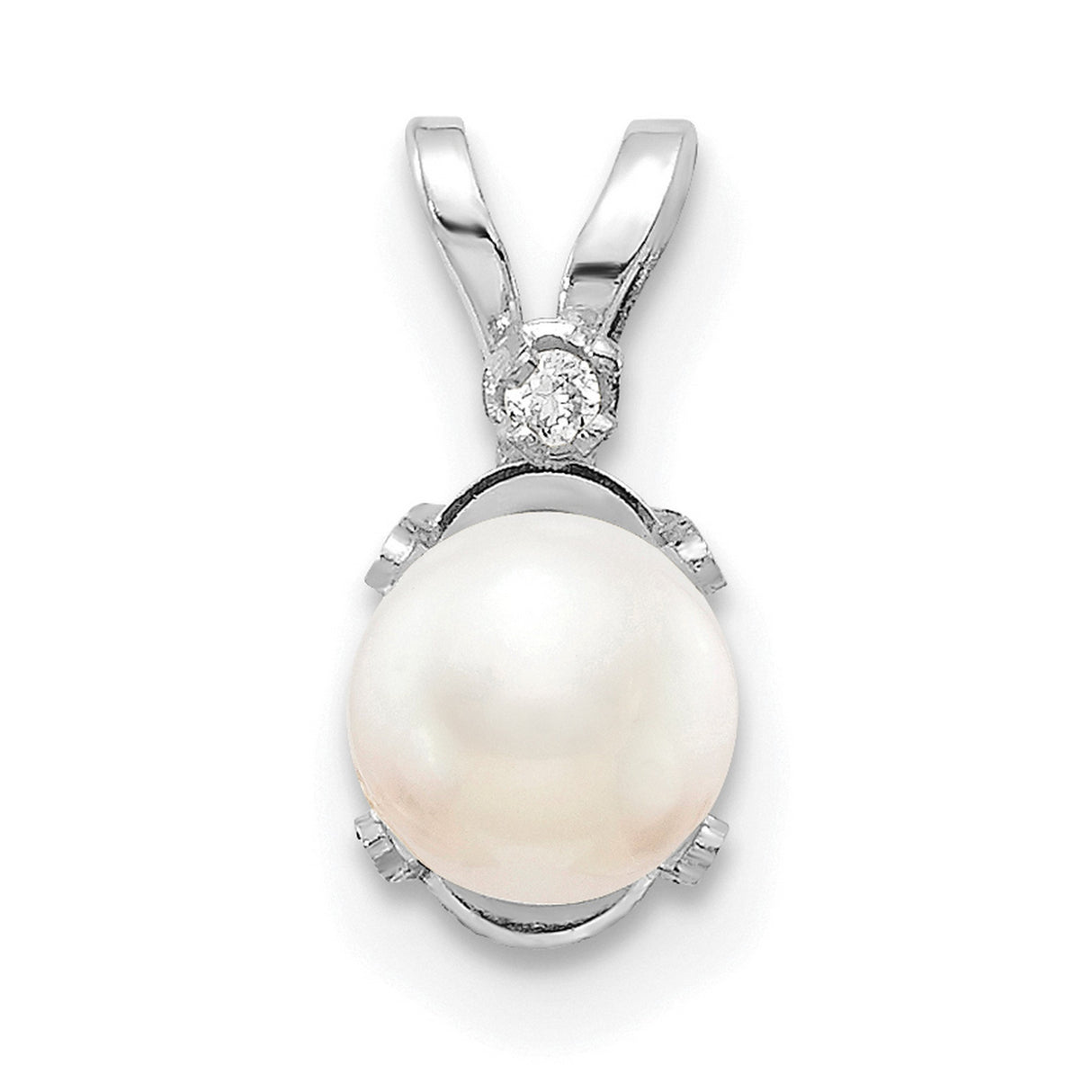 14k White Gold Pendant with Cultured Pearl and Diamond Accent, Classic Bridal Jewelry