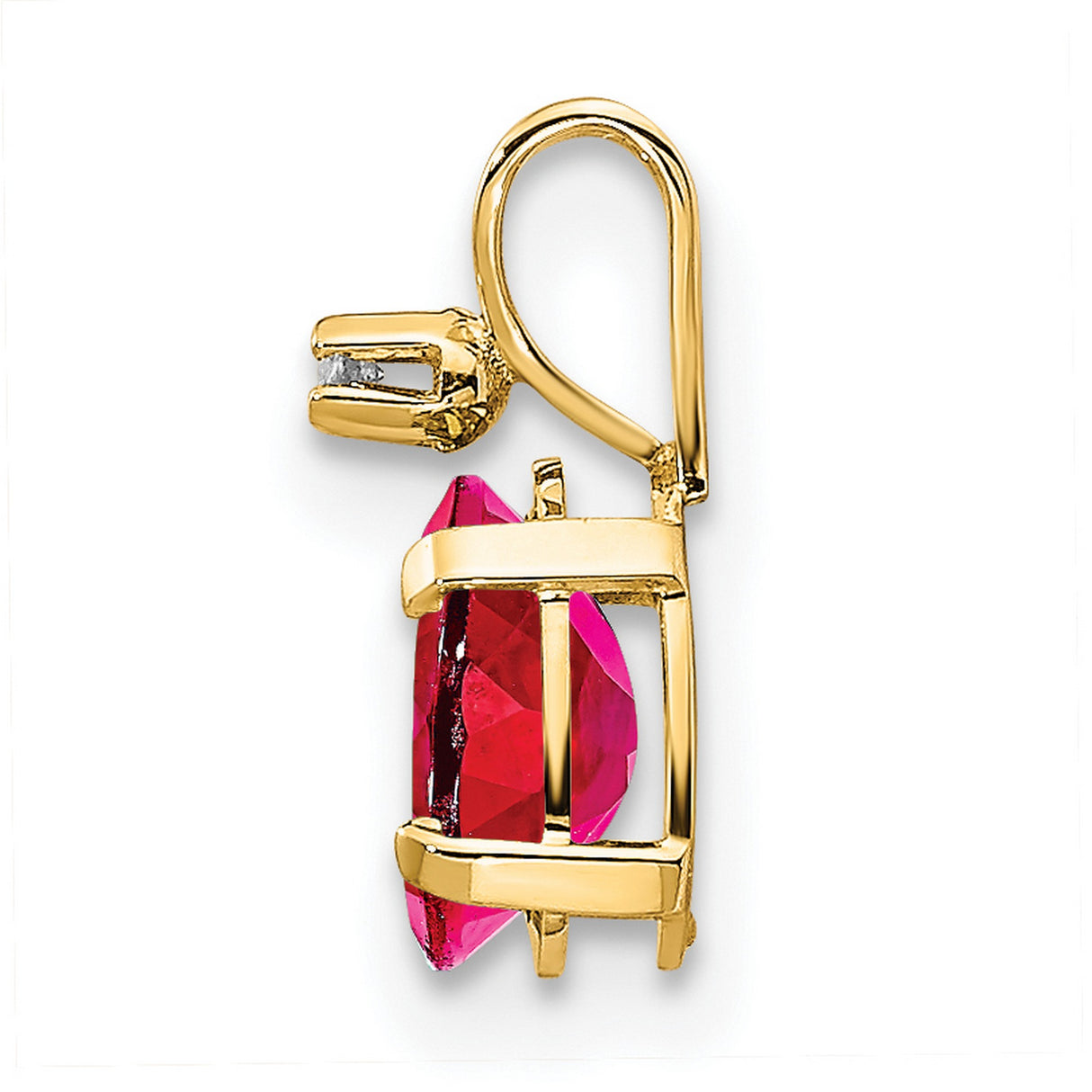 Diamond and Ruby Birthstone Charm Pendant in Real 14k Yellow Gold