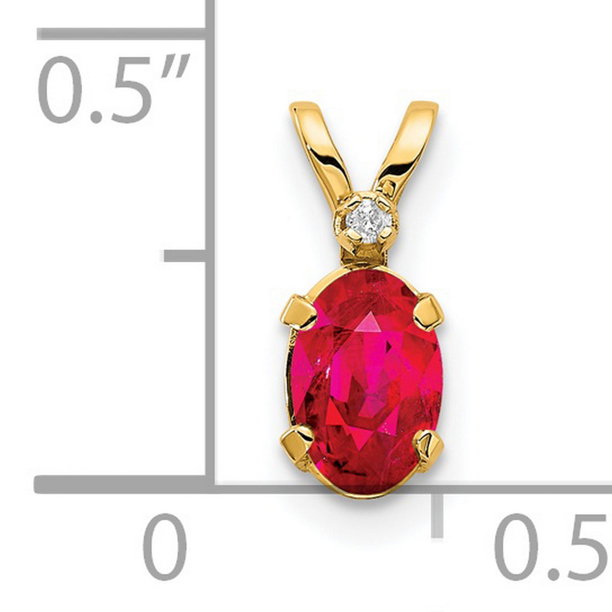 Diamond and Ruby Birthstone Charm Pendant in Real 14k Yellow Gold
