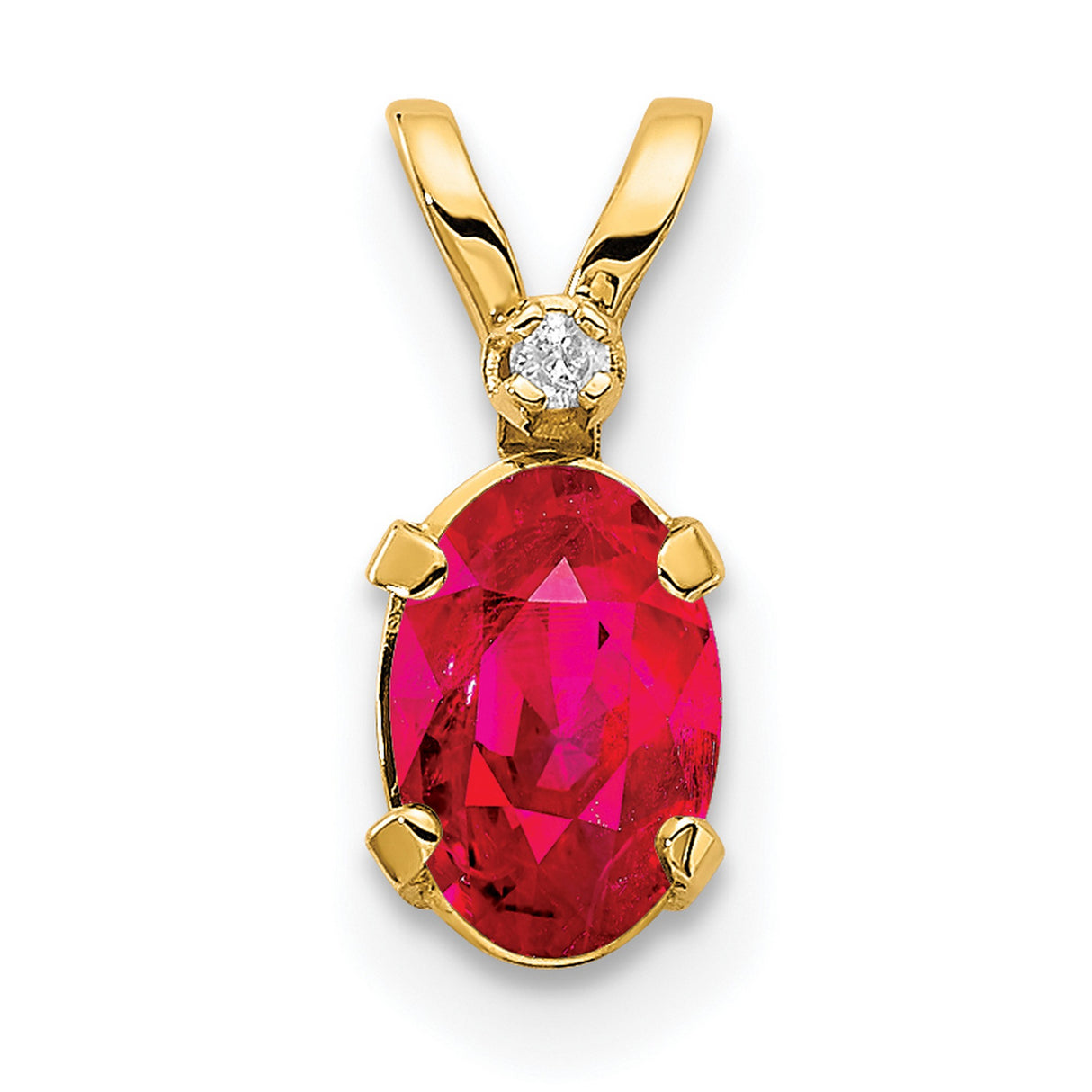 Diamond and Ruby Birthstone Charm Pendant in Real 14k Yellow Gold