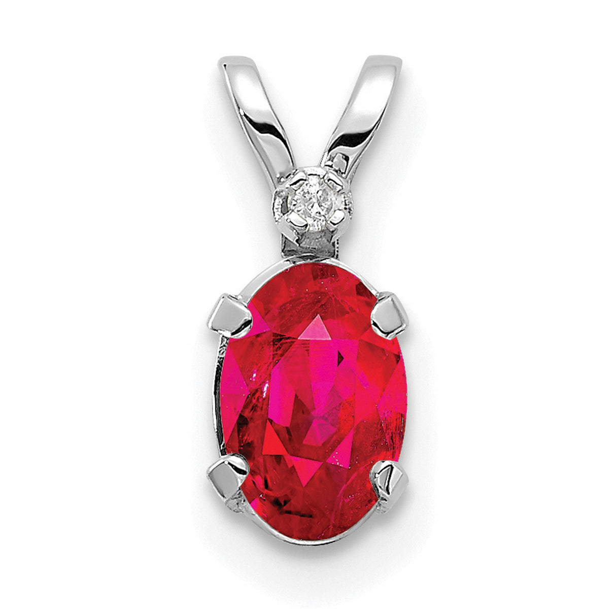 14k White Gold Ruby Pendant with Diamond Accent, Oval Solitaire July Birthstone Jewelry