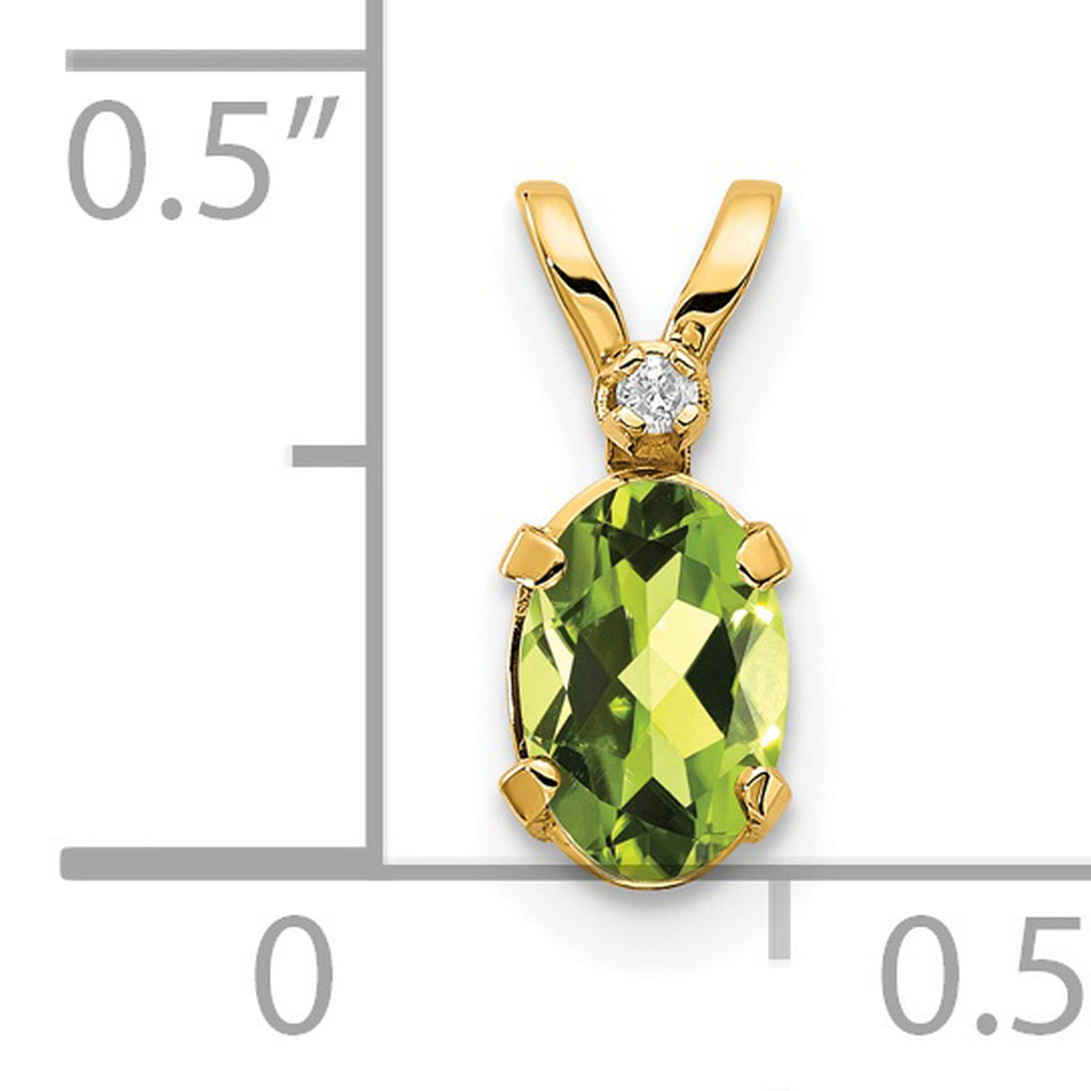 Diamond and Peridot Birthstone Charm Pendant in Real 14k Yellow Gold