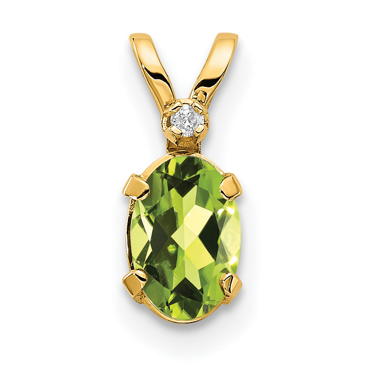 Diamond and Peridot Birthstone Charm Pendant in Real 14k Yellow Gold