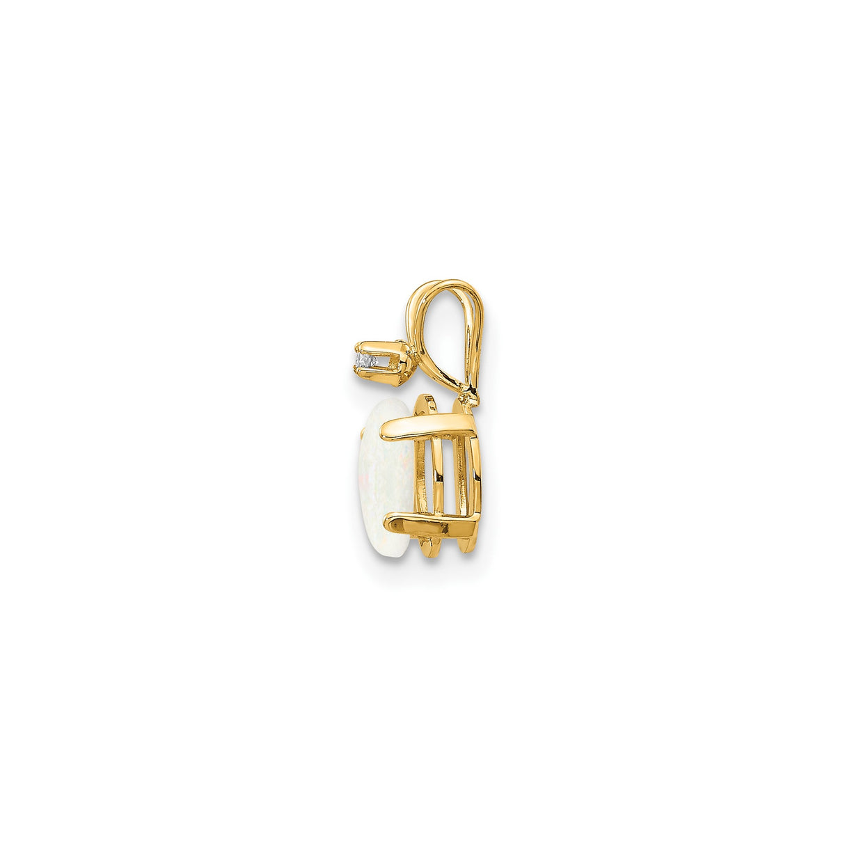 14k Yellow Gold Pendant with Oval White Opal and Diamond Accent, October Birthstone Charm