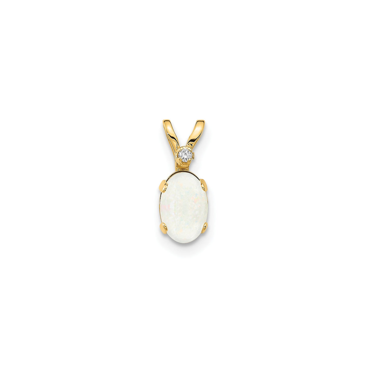 14k Yellow Gold Pendant with Oval White Opal and Diamond Accent, October Birthstone Charm