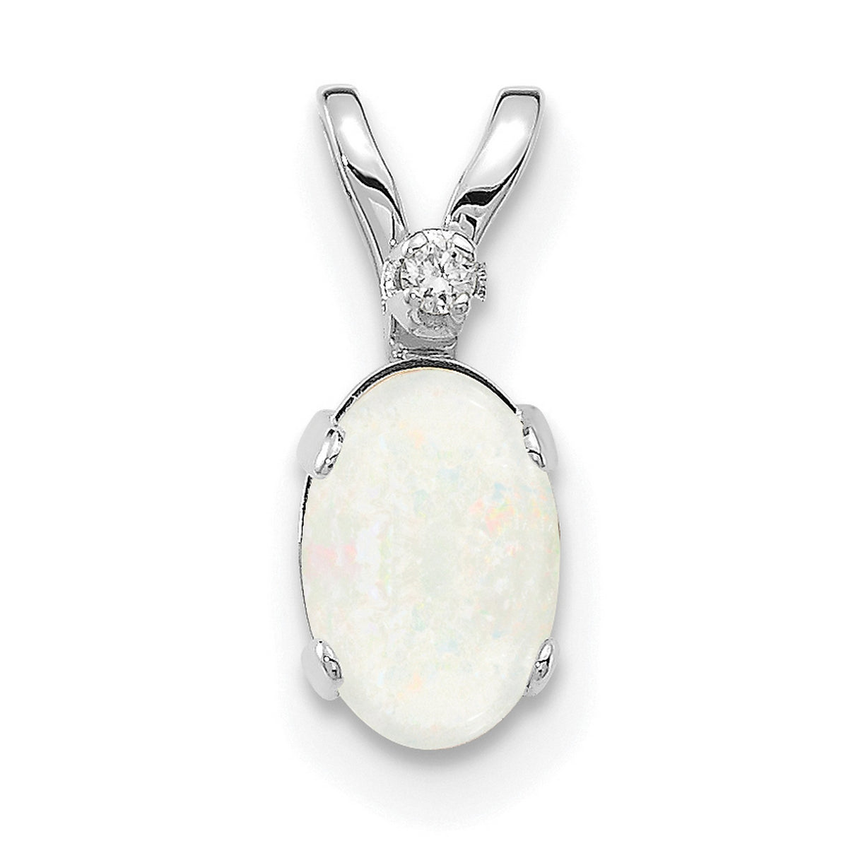14k White Gold Opal Pendant with Diamond Accent, October Birthstone Charm for Women