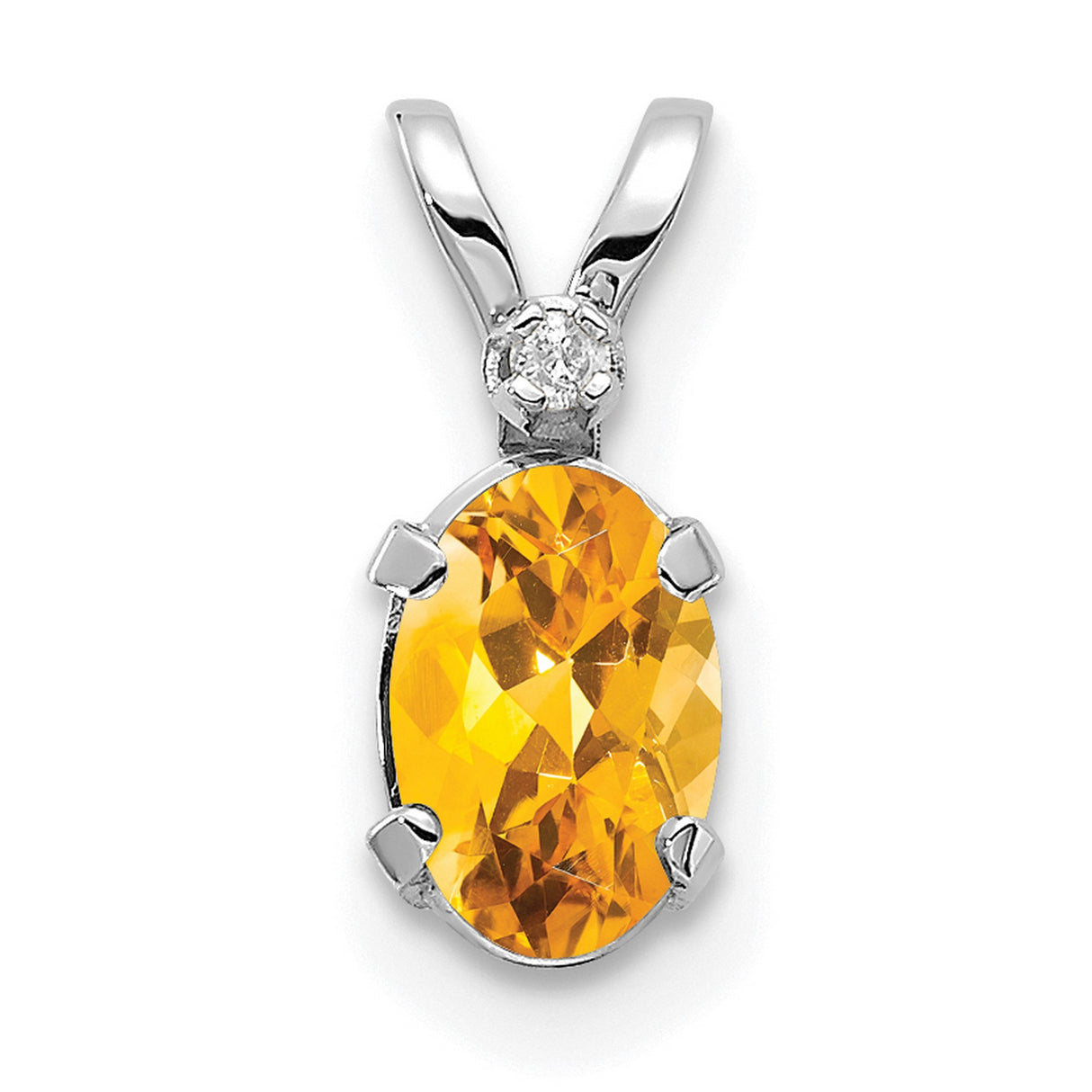 14k White Gold Citrine Pendant with Diamond Accent, November Birthstone Jewelry for Women