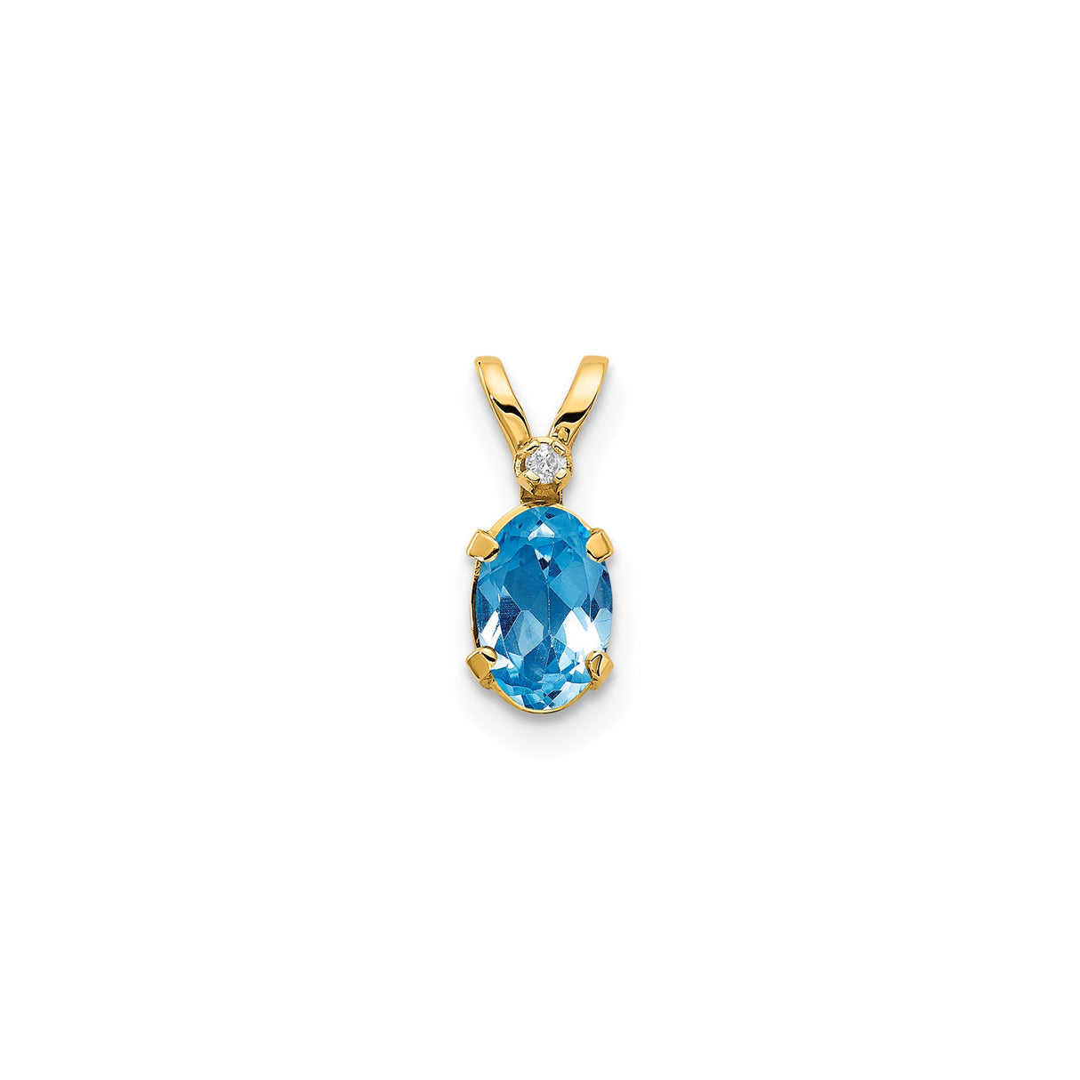 14k Yellow Gold Pendant with Swiss Blue Topaz and Diamond Accent, Oval Cut December Birthstone