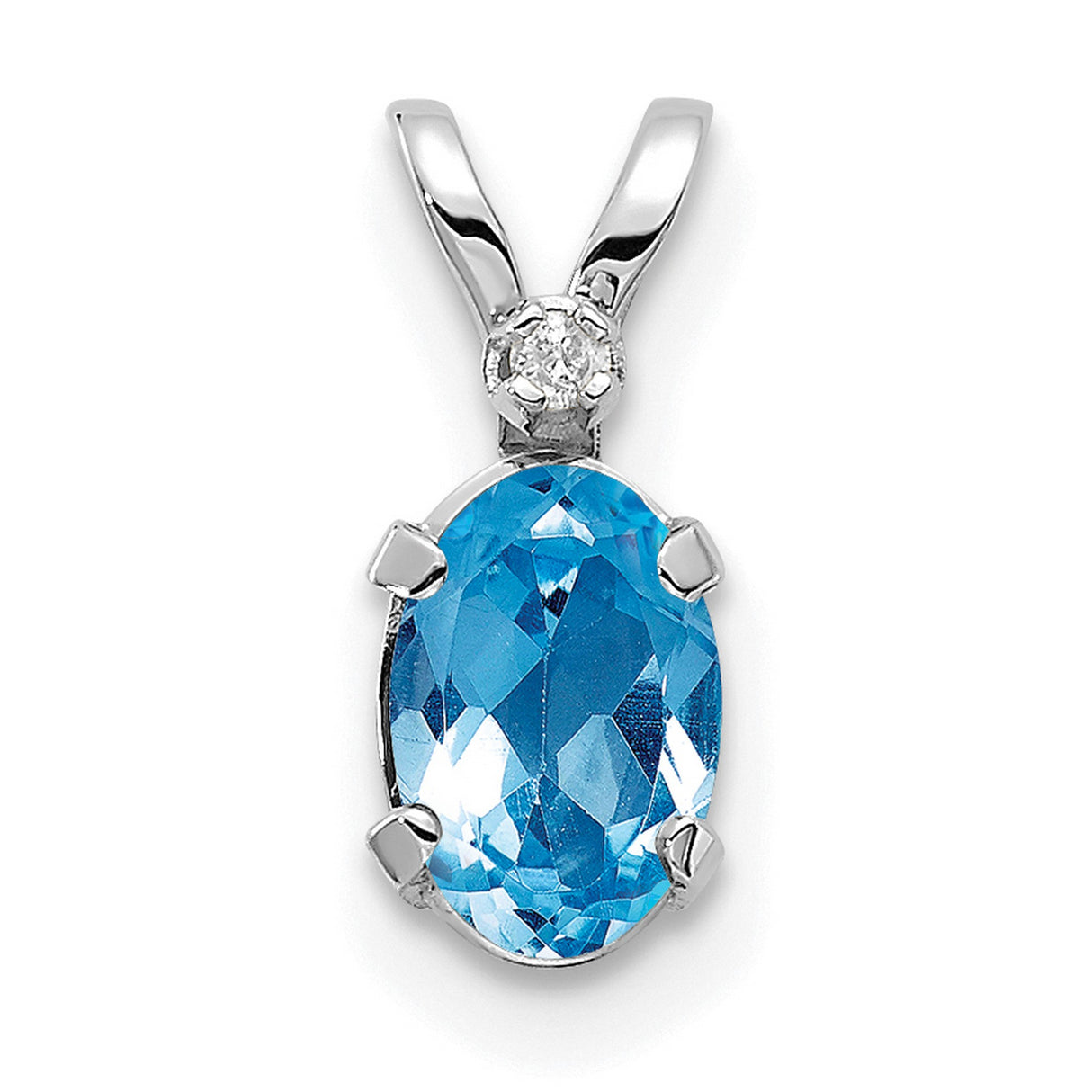 14k White Gold Pendant with Swiss Blue Topaz and Diamond Accent , December Birthstone Jewelry