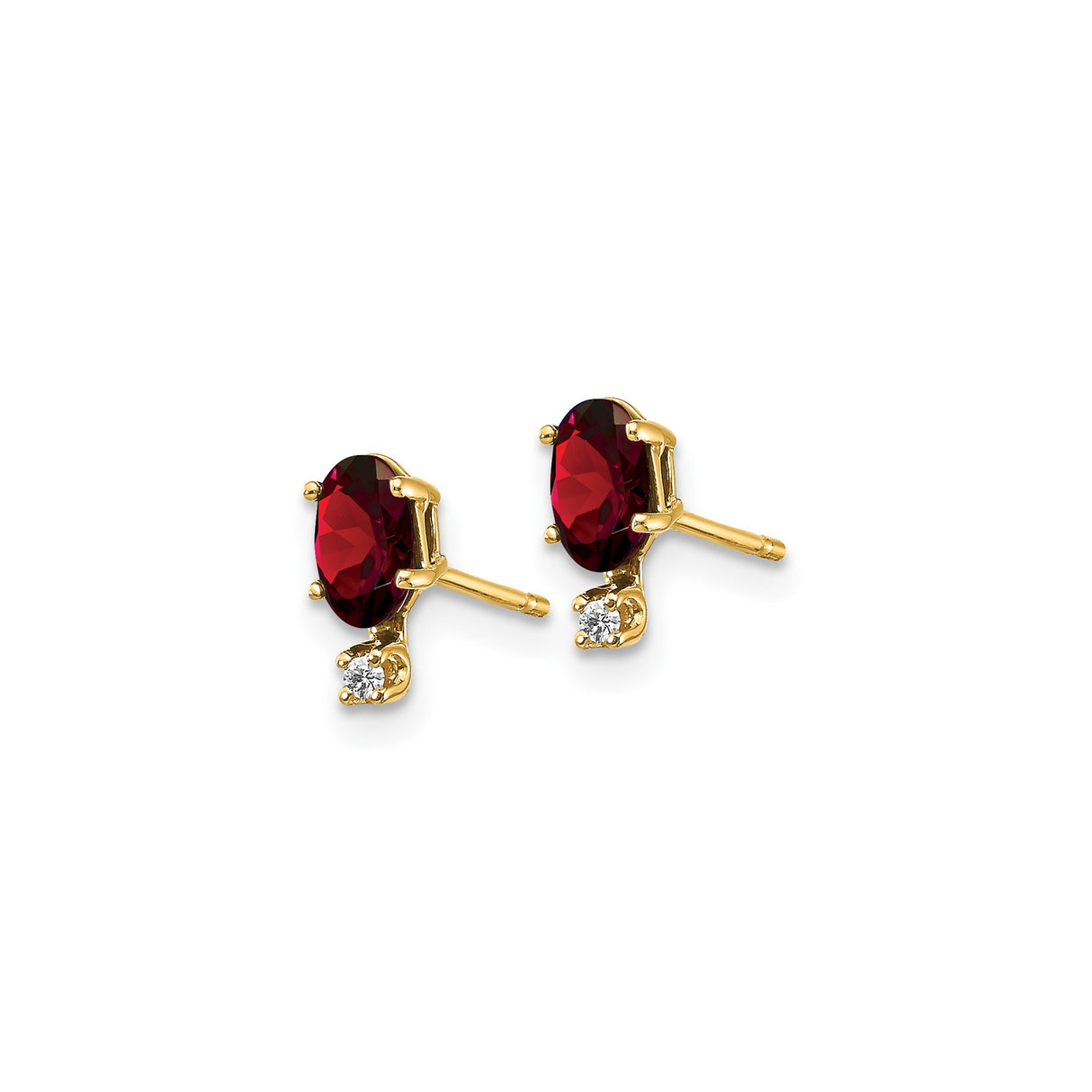 14k Yellow Gold Stud Earrings with Garnet and Diamond Accents, Classic Design for Women