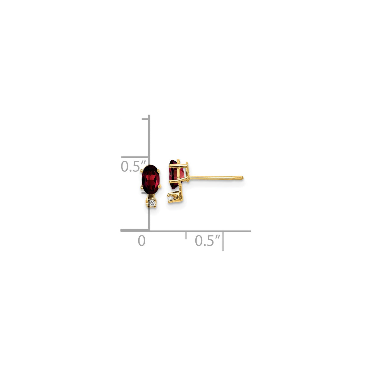 14k Yellow Gold Stud Earrings with Garnet and Diamond Accents, Classic Design for Women