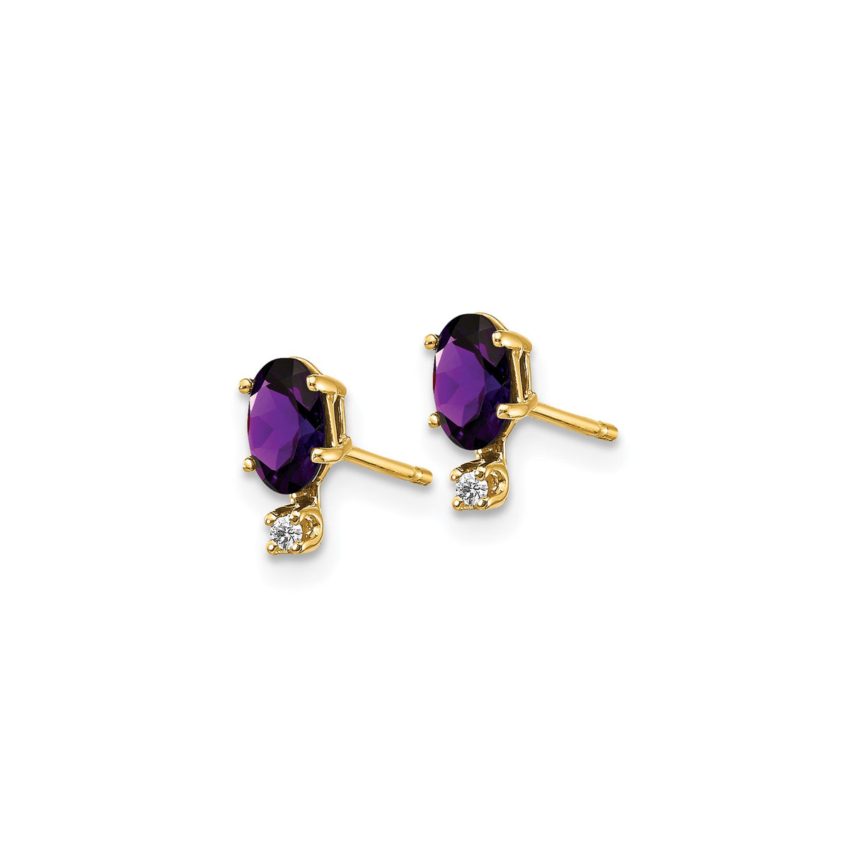 14k Yellow Gold Stud Earrings with Oval Amethyst and Diamond Accents