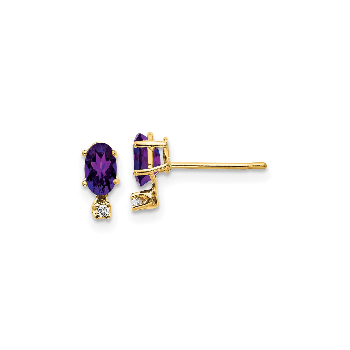 14k Yellow Gold Stud Earrings with Oval Amethyst and Diamond Accents