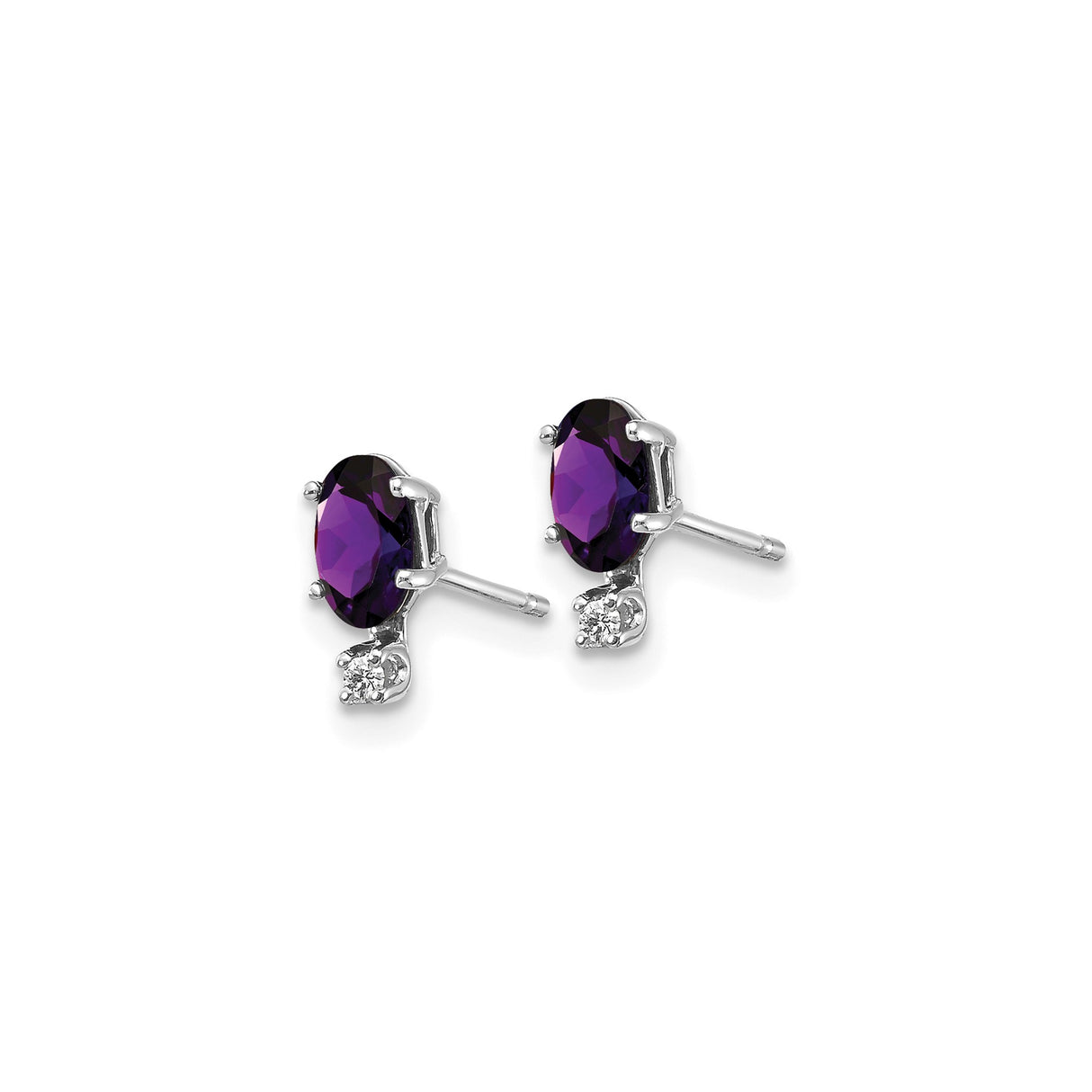 14k White Gold Amethyst and Diamond Stud Earrings, Oval Cut February Birthstone Jewelry