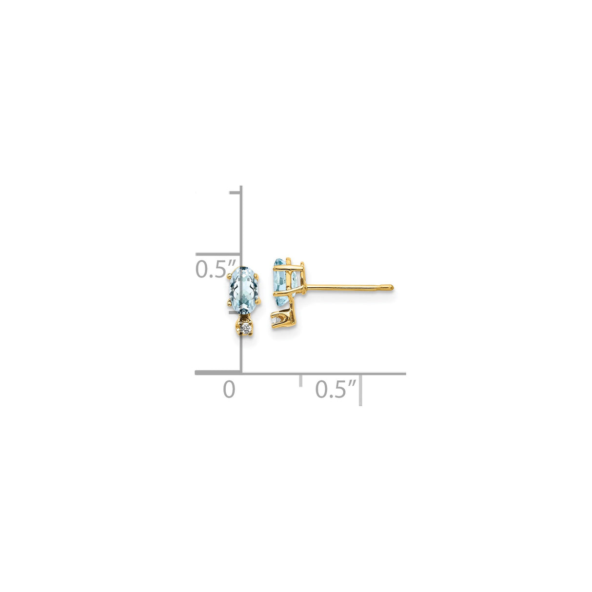14k Yellow Gold Stud Earrings with Oval Aquamarine and Diamond Accents