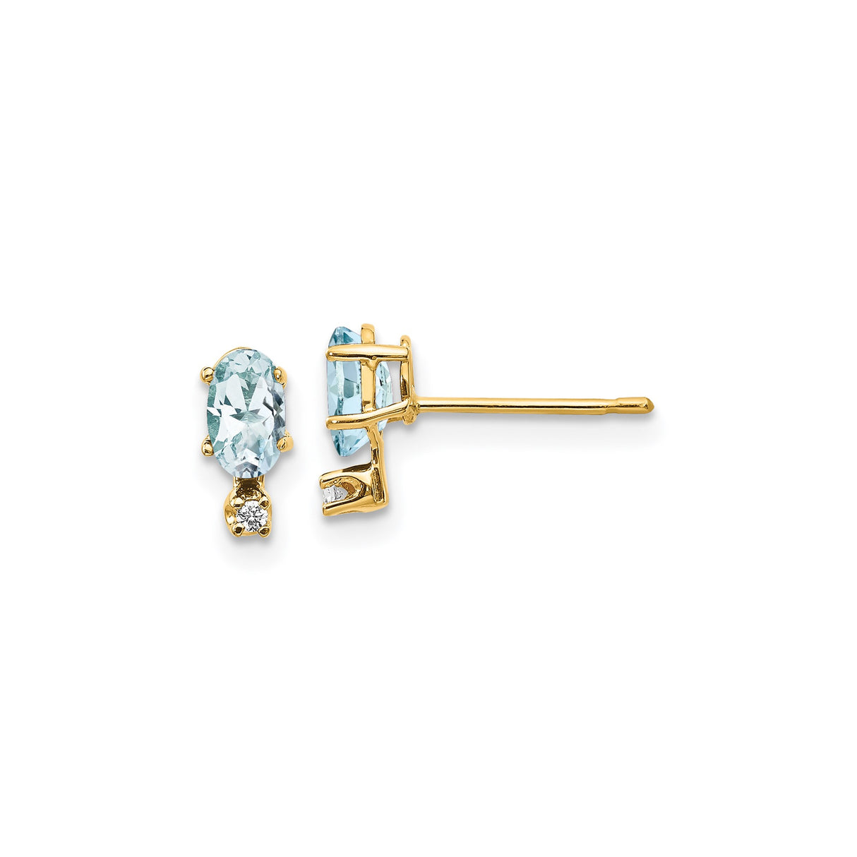 14k Yellow Gold Stud Earrings with Oval Aquamarine and Diamond Accents