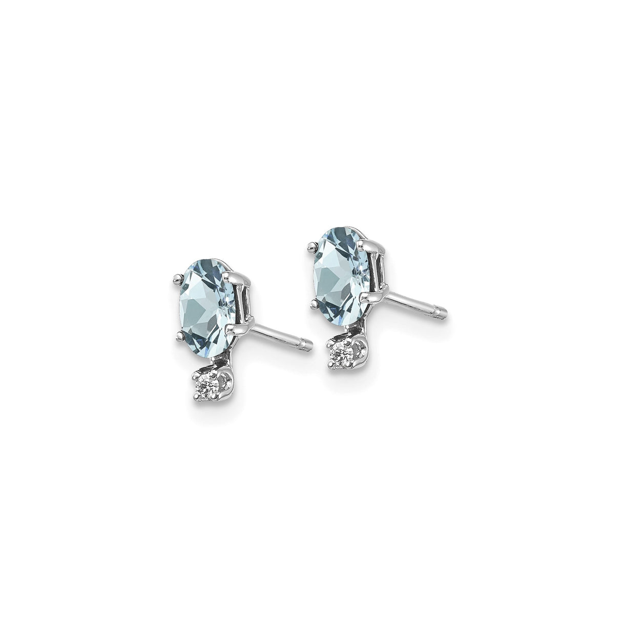 14k White Gold Aquamarine and Diamond Stud Earrings, Oval Light Blue Gemstone, Classic Style
