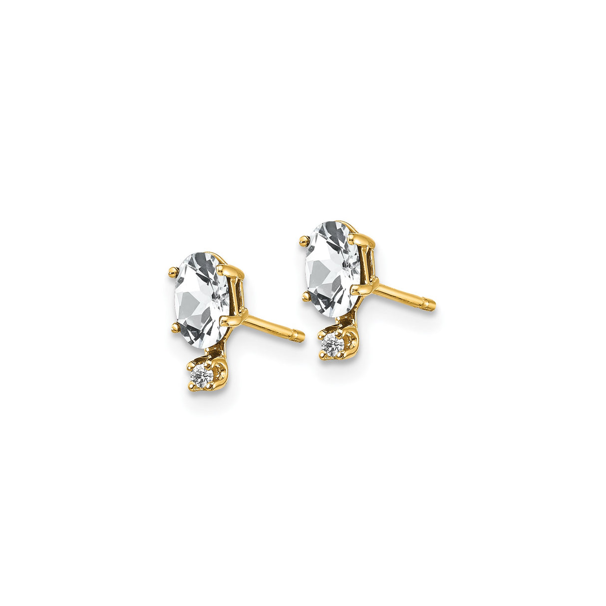 14k Yellow Gold Stud Earrings with Oval White Topaz and Diamond Accent