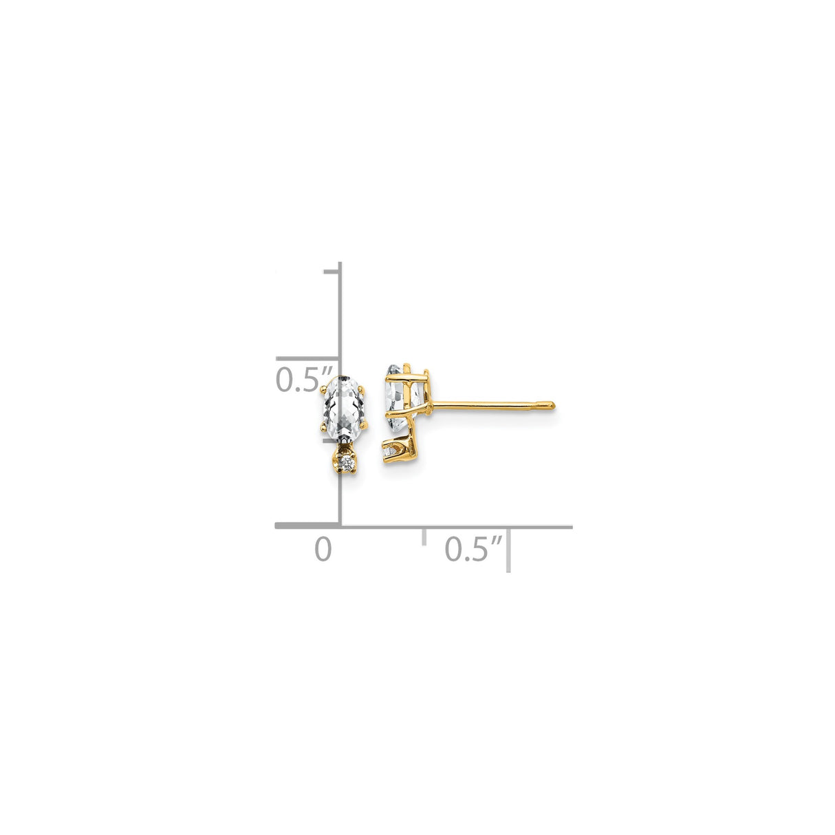 14k Yellow Gold Stud Earrings with Oval White Topaz and Diamond Accent