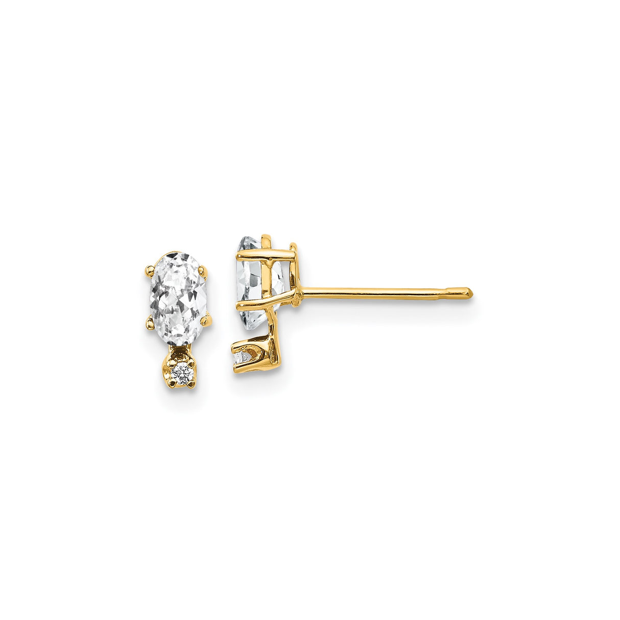 14k Yellow Gold Stud Earrings with Oval White Topaz and Diamond Accent