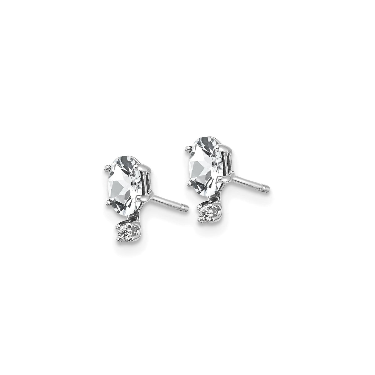 14k White Gold Stud Earrings with Oval Cut White Topaz and Diamond Accents