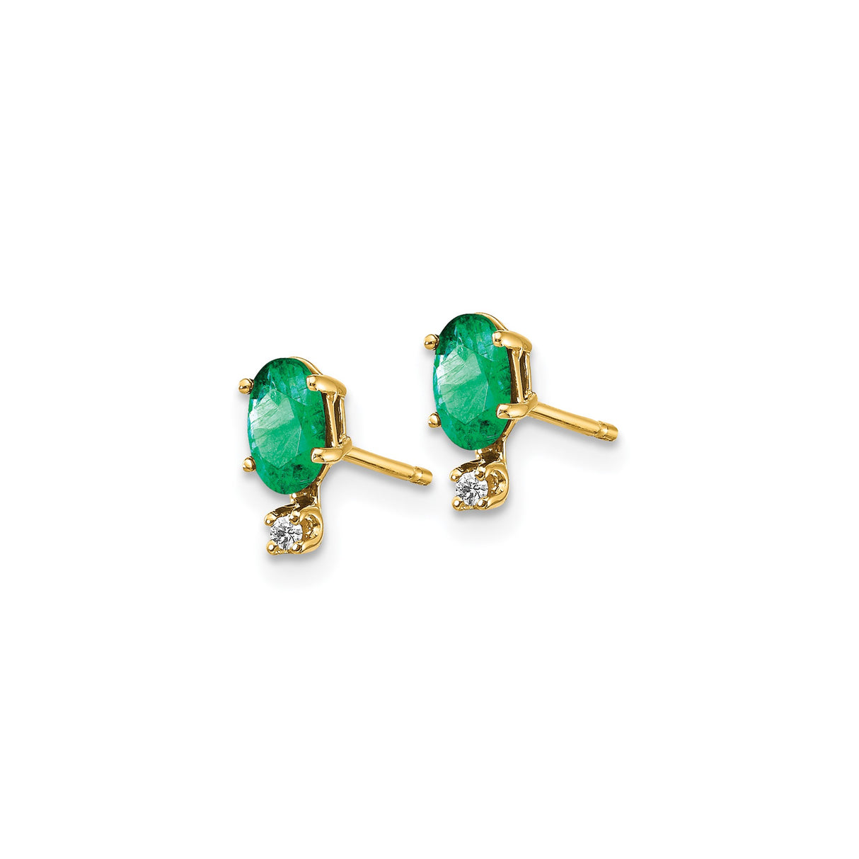 14k Yellow Gold Emerald Stud Earrings with Diamond Accents, Classic Luxury Design