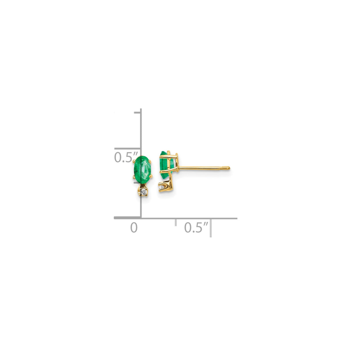 14k Yellow Gold Emerald Stud Earrings with Diamond Accents, Classic Luxury Design