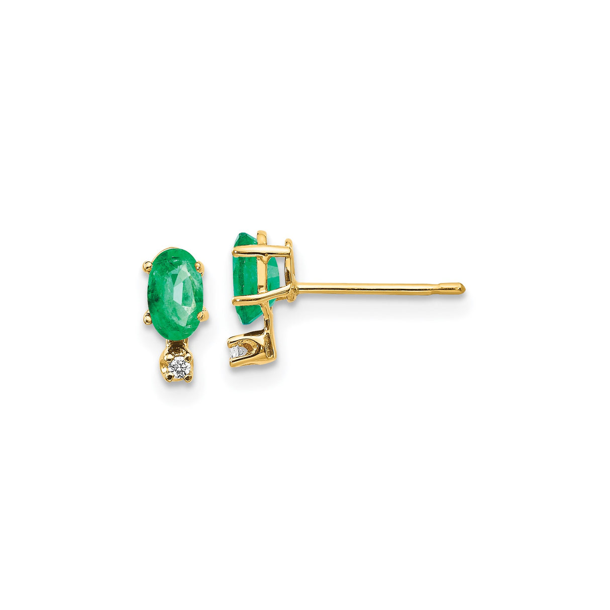 14k Yellow Gold Emerald Stud Earrings with Diamond Accents, Classic Luxury Design