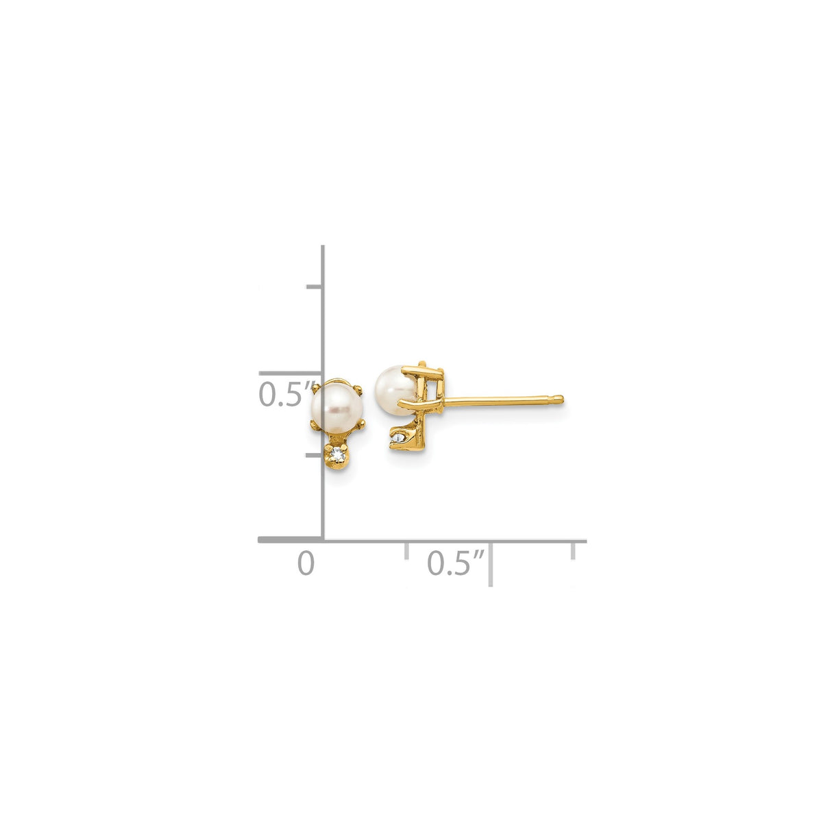 14k Yellow Gold Stud Earrings with Round White Cultured Pearls and Diamond Accents