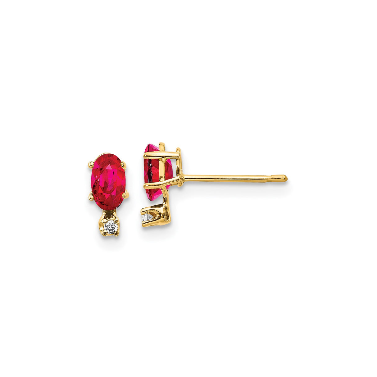 14k Yellow Gold Stud Earrings with Oval Ruby and Diamond Accents, Classic Fine Jewelry for Women