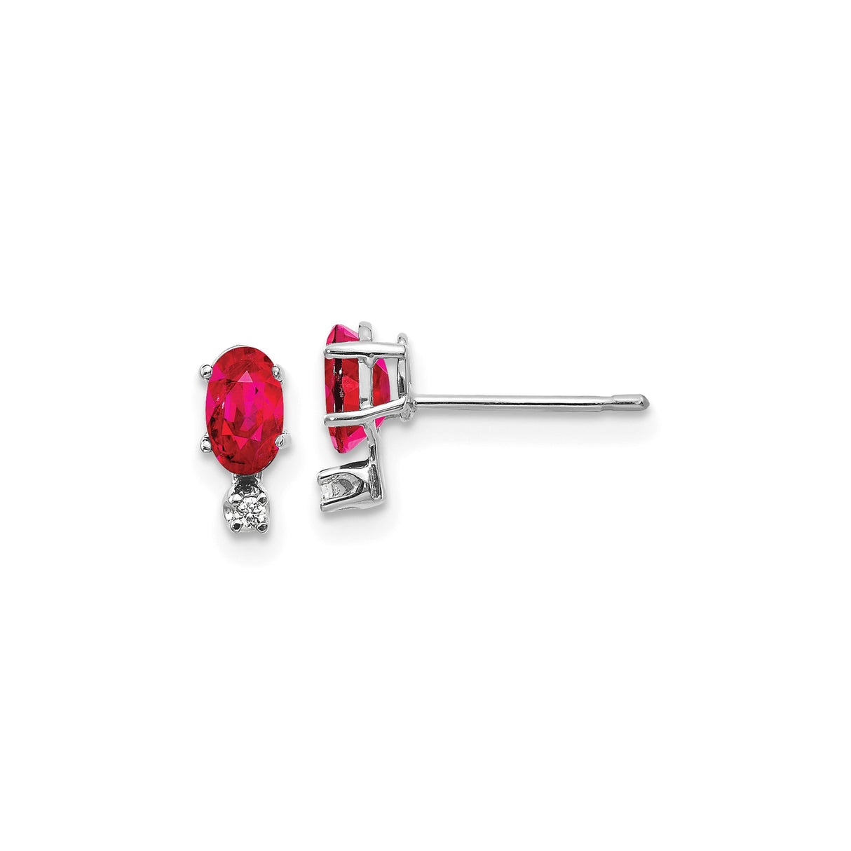 14k White Gold Ruby Stud Earrings with Diamond Accents, Classic Birthstone Jewelry for Women