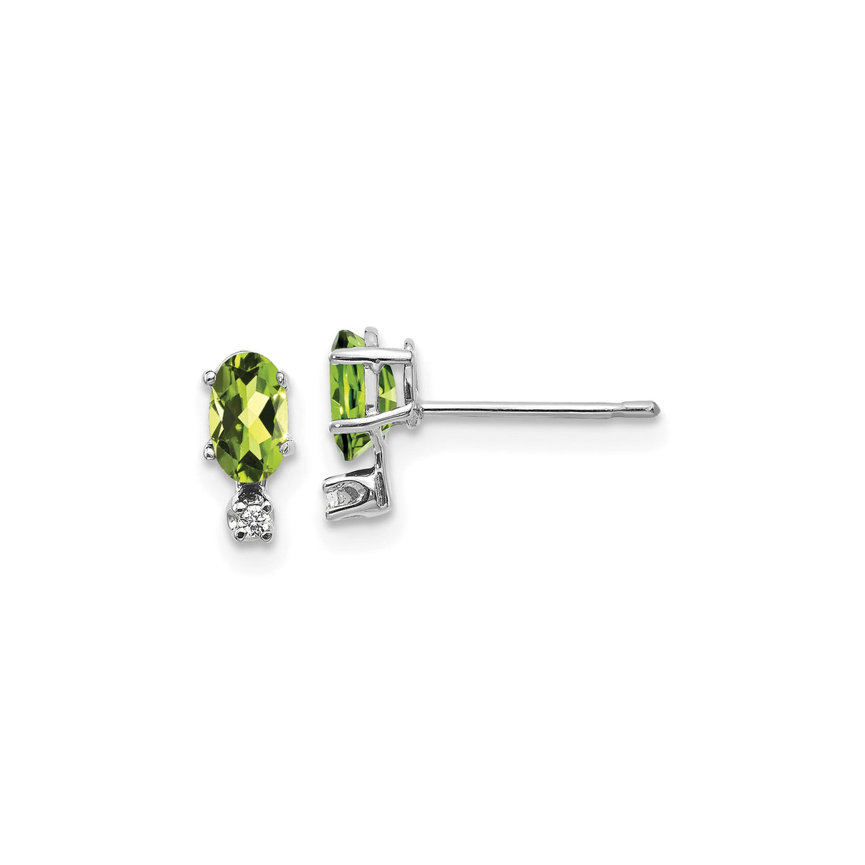 14k White Gold Stud Earrings with Oval Peridot and Diamond Accents, August Birthstone Jewelry