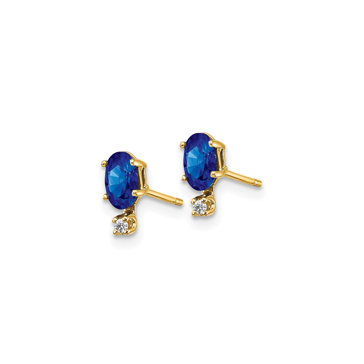 14k Yellow Gold Stud Earrings with Oval Sapphire and Diamond Accent
