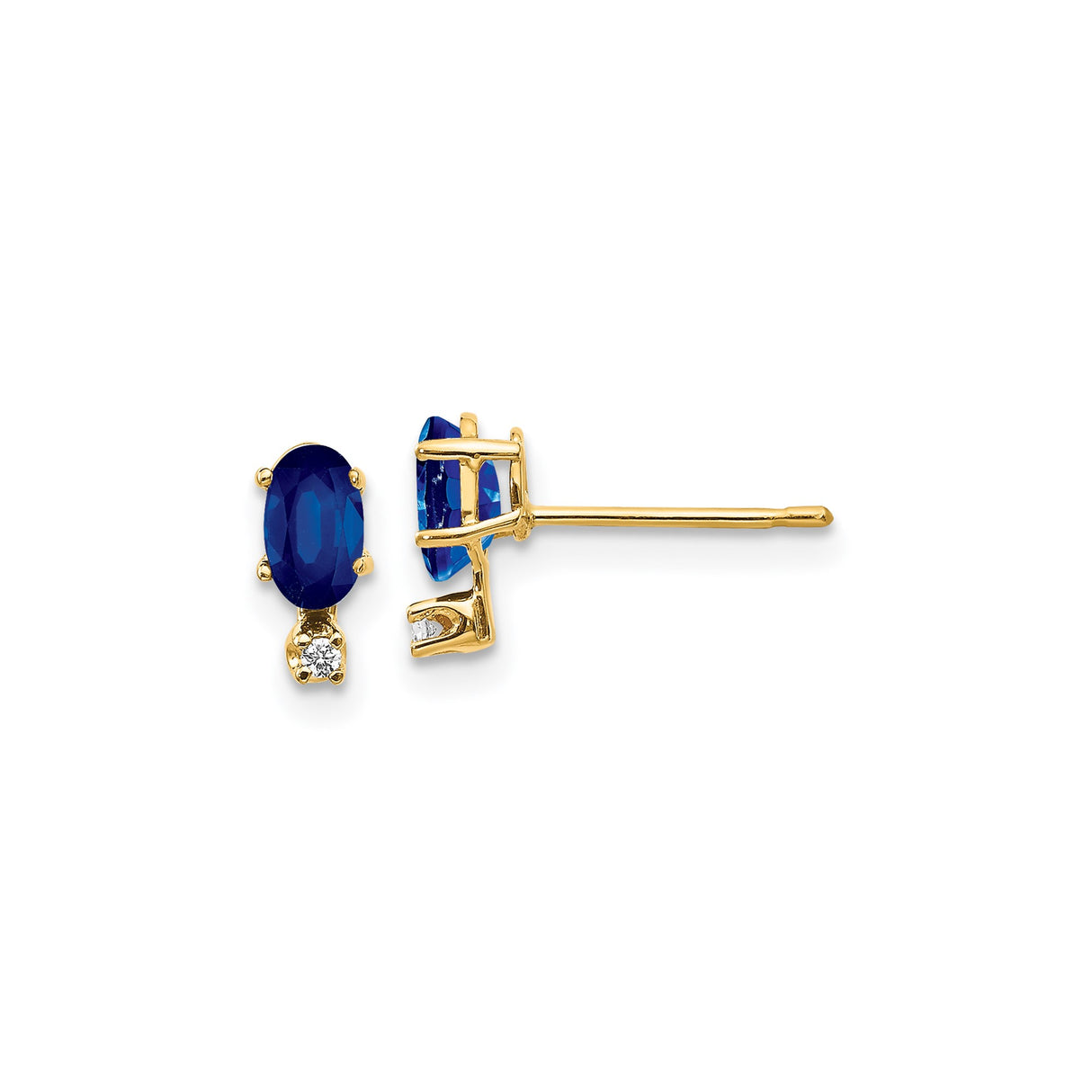 14k Yellow Gold Stud Earrings with Oval Sapphire and Diamond Accent