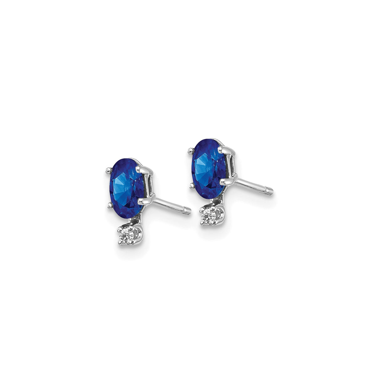 14k White Gold Stud Earrings with Oval Blue Sapphire and Diamond Accents