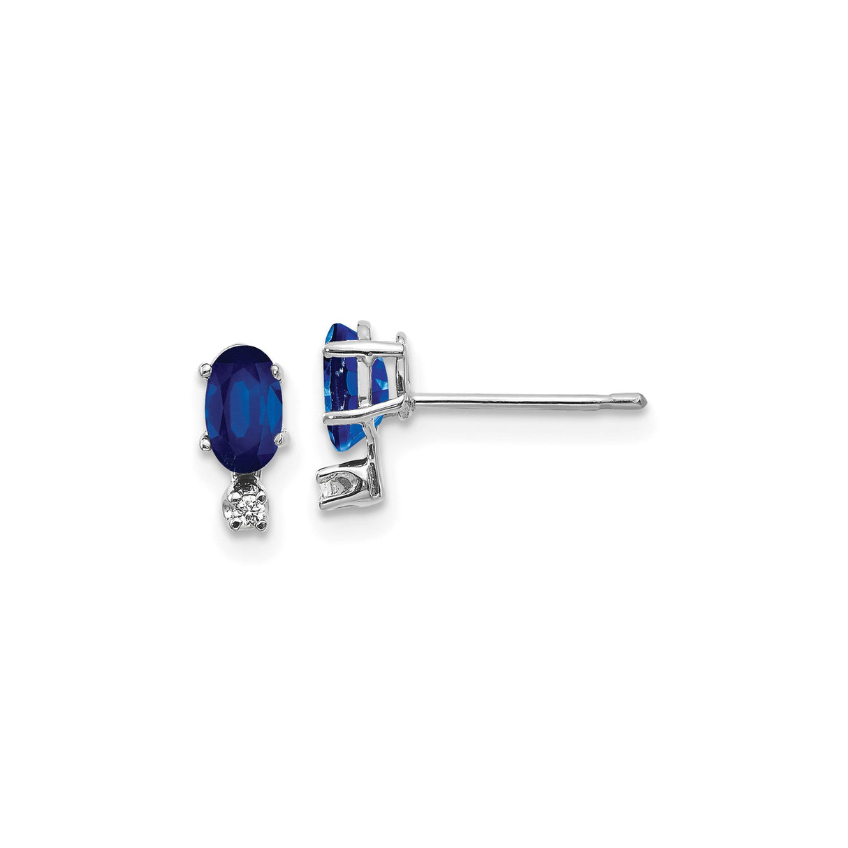 14k White Gold Stud Earrings with Oval Blue Sapphire and Diamond Accents